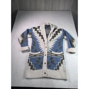 Ariat Chimayo Willow Cardigan Sweater Women's L Blue White Brown Aztec Southwest